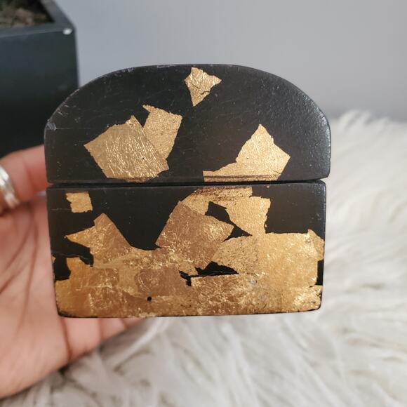 Gold Foil Black Cushioned Wooden Trinket Box - Picture 6 of 11
